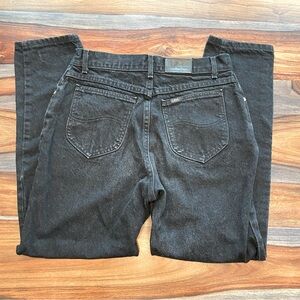 28 Waist 80s USA Vintage Made in USA Lee High Rise Tapered Leg Black Denim Jeans